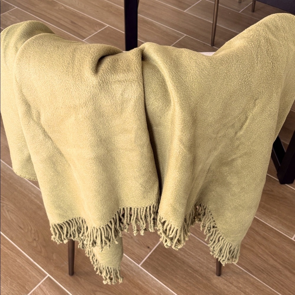 Pottery Barn Olive Green Fringe Throw Blanket